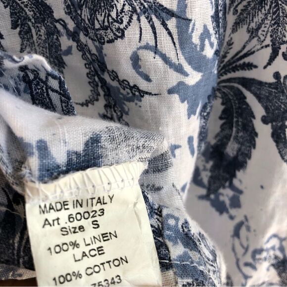 MARINA GIGLI Linen Floral Embroidered Short Sleeve Top Size Small Italy Boxy - Picture 5 of 5